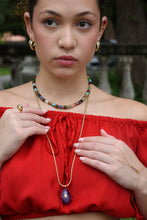 Load image into Gallery viewer, Wanderlust necklace with multicolor natural barrel gemstones and gold-plated spacers