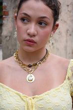 Load image into Gallery viewer, Model wearing Camille gold-plated freshwater pearl drop earrings.