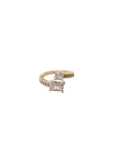 Load image into Gallery viewer, Lucia adjustable gold-plated stainless steel ring with two square-cut clear crystals and crystal band details.