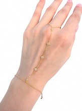 Load image into Gallery viewer, Gold hand chain bracelet with crystal flower accents and delicate chain