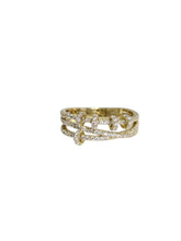 Load image into Gallery viewer, Gold-plated 925 sterling silver layered multi-band ring featuring pavé and round moissanite stones