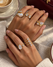 Load image into Gallery viewer, Model wearing Aurelia waterproof spiral crystal ring by Samis Handmade Jewelry
