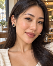 Load image into Gallery viewer, Model wearing black Valentina halo stud earrings