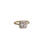 Load image into Gallery viewer, Gold-plated Isabella ring with a rectangular clear cubic zirconia center surrounded by a sparkling crystal halo.