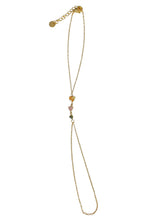 Load image into Gallery viewer, Amora gold-tone stainless-steel hand chain with orange, pink and green heart-shaped crystals