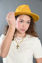 Load image into Gallery viewer, Nocturne gold-plated cross necklace with natural labradorite stones on a white background