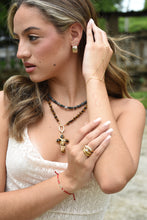 Load image into Gallery viewer, Midnight necklace with dark labradorite stones, brown freshwater pearls and gold-plated spacers

