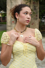 Load image into Gallery viewer, Aurelia gold-plated hammered link necklace with a round medallion and rectangular freshwater pearl center
