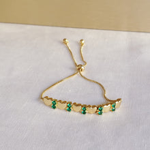 Load image into Gallery viewer, Green Stones and Hearts Bar Slider Bracelet
