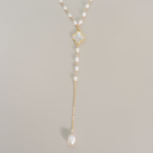 Mother of Pearl Clover Lariat Necklace