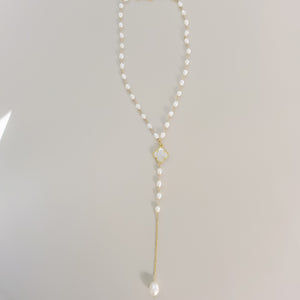 Mother of Pearl Clover Lariat Necklace
