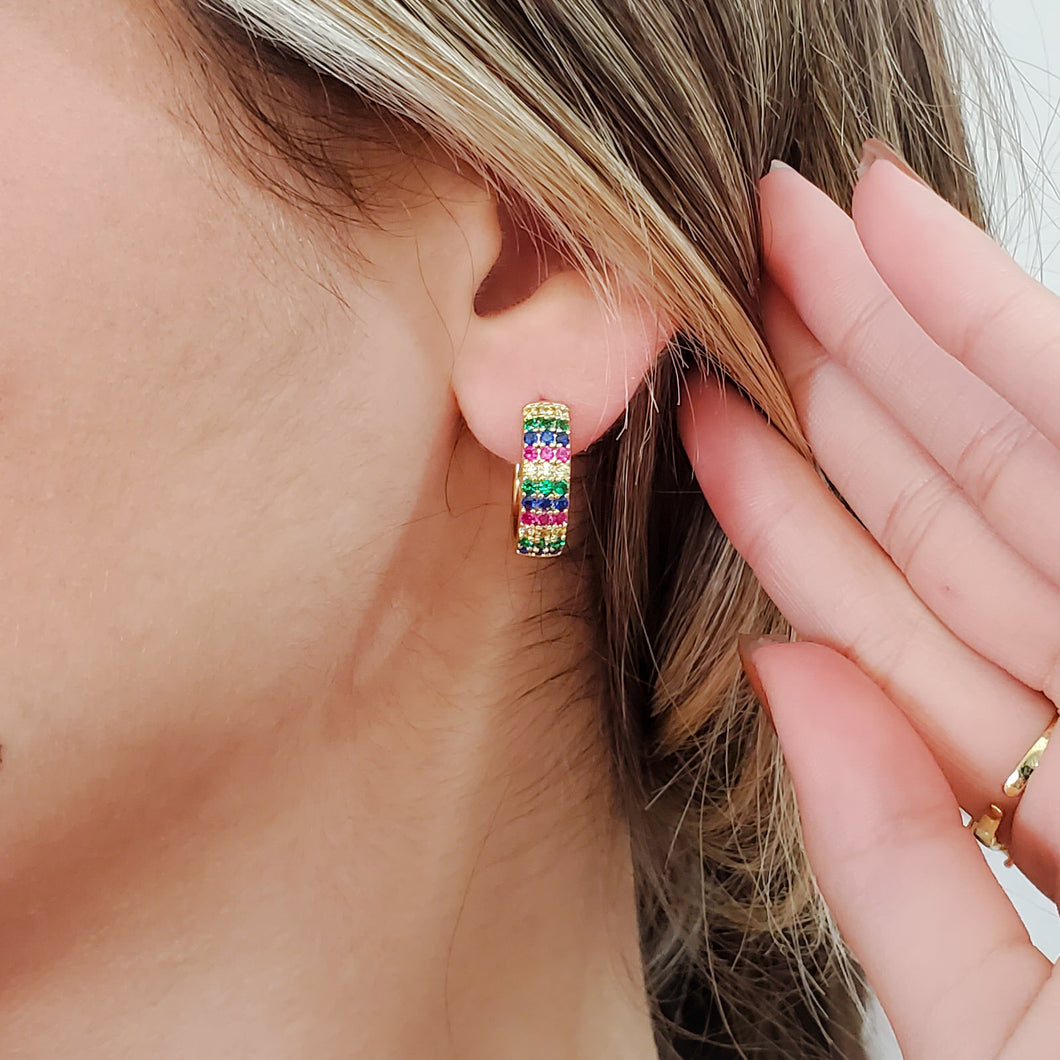 Multicolor Micro Pave Hoop Earrings