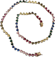 Load image into Gallery viewer, Multicolor heart tennis necklace in gold finish.
