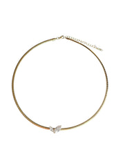 Load image into Gallery viewer, Élan gold-tone stainless-steel collar necklace with two clear marquise cubic zirconia stones

