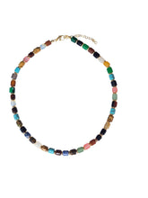 Load image into Gallery viewer, Wanderlust necklace with multicolor natural barrel gemstones and gold-plated spacers
