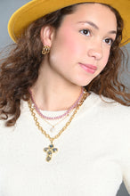 Load image into Gallery viewer, Nocturne gold-plated cross necklace with natural labradorite stones on a white background

