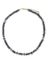 Load image into Gallery viewer, Midnight necklace with dark labradorite stones, brown freshwater pearls and gold-plated spacers
