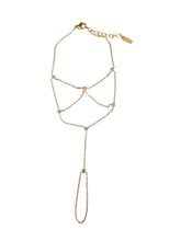 Load image into Gallery viewer, Lumière layered gold-tone stainless-steel hand chain with clear crystal accents and finger loop
