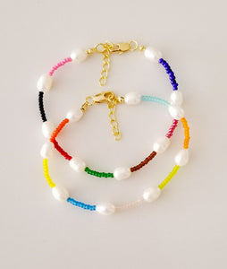 Pearls and Neon Miyuki Beads Bracelet