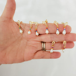 Cowrie Shell Stud Earrings with Mini Baroque Pearl