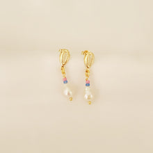 Load image into Gallery viewer, Cowrie Shell Stud Earrings with Mini Baroque Pearl
