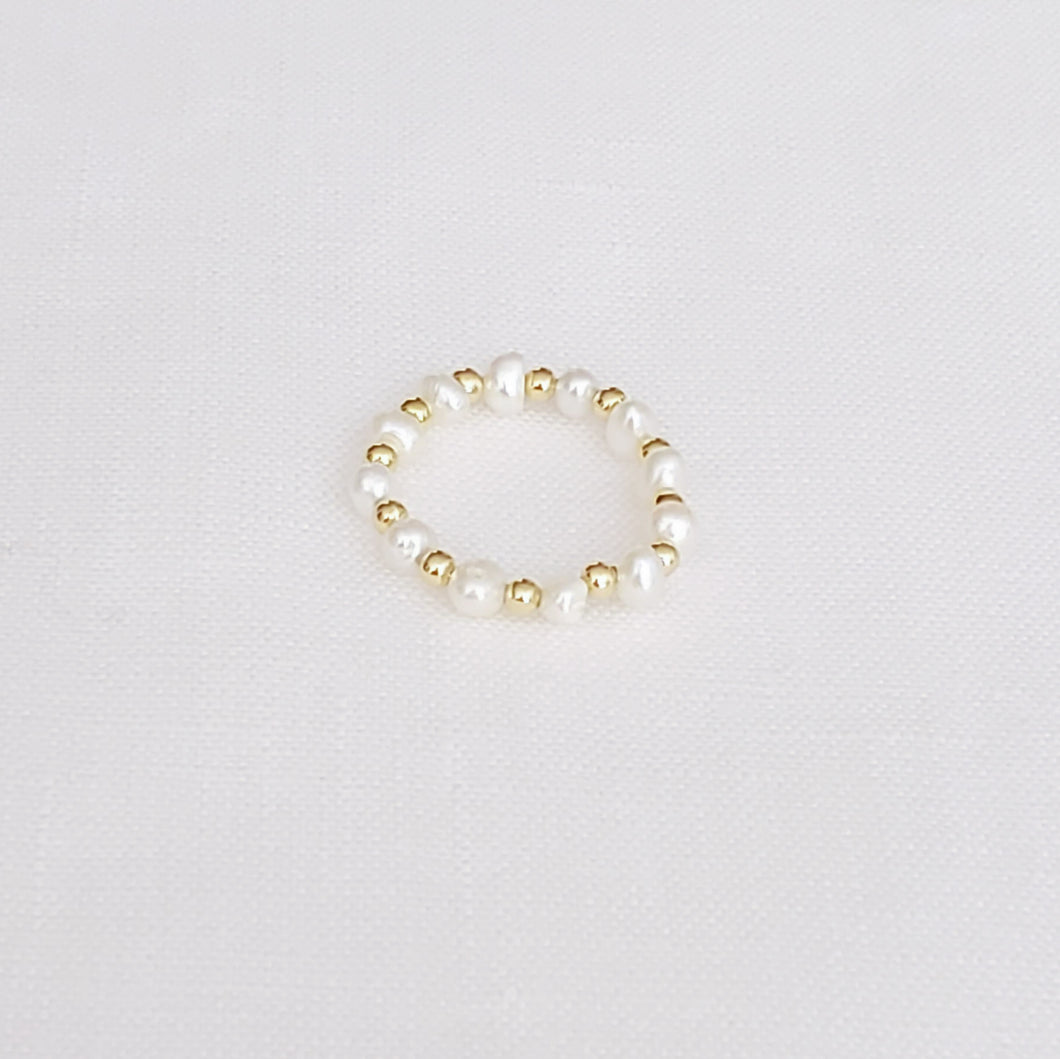 Popcorn Pearls and Gold Beads Ring