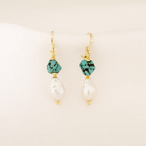 Baroque Pearl and Turquoise Hoop Earrings