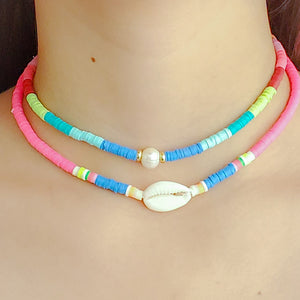 Cowrie Shell and Polymer Necklace