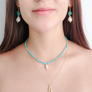 Baroque Pearl and Turquoise Hoop Earrings