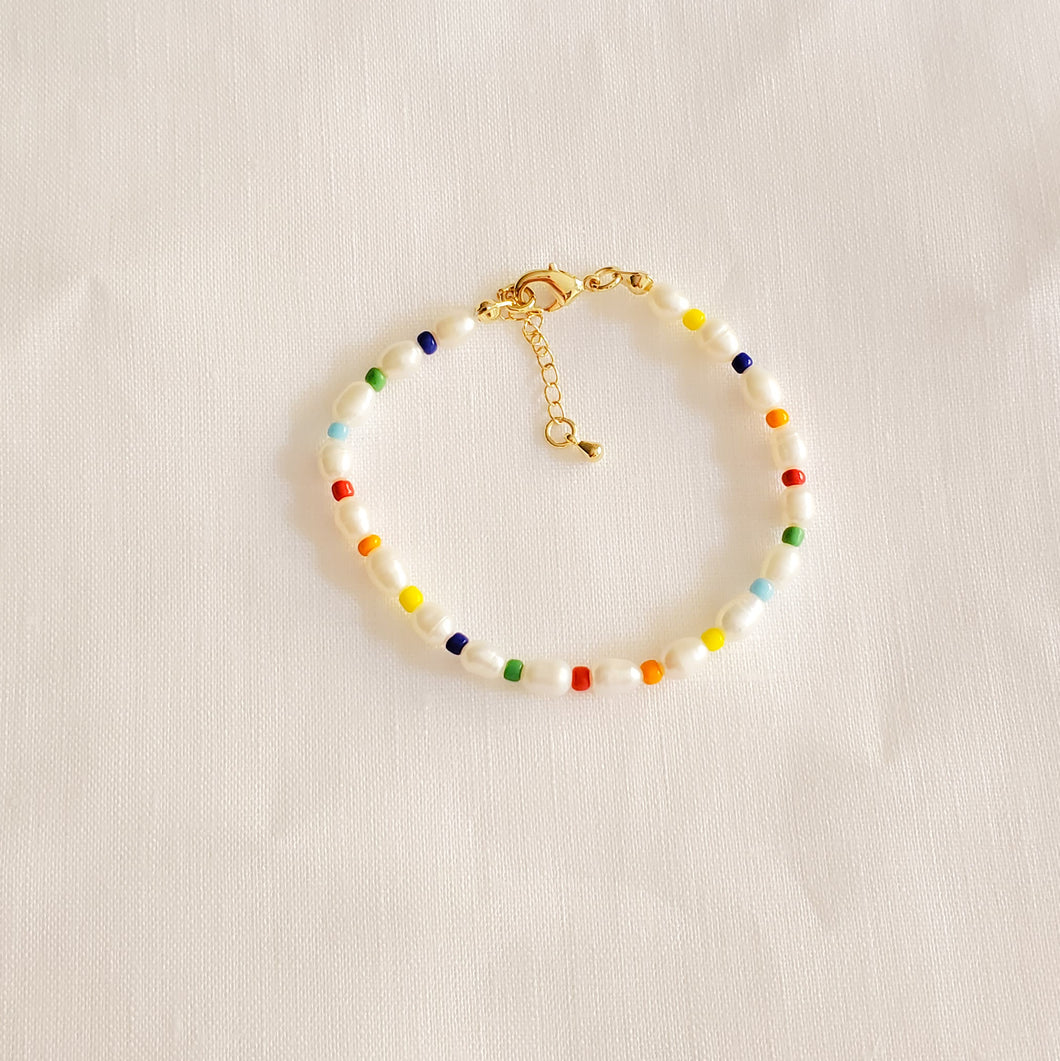 Rainbow Colored Beads and Cultured Pearls Bracelet