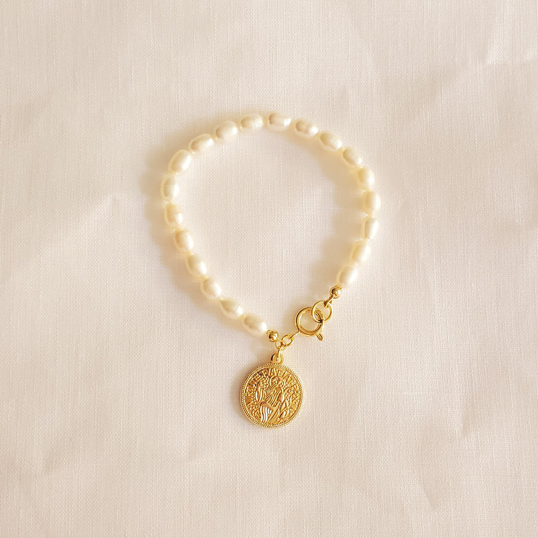 Coin and Cultured Pearl Bracelet