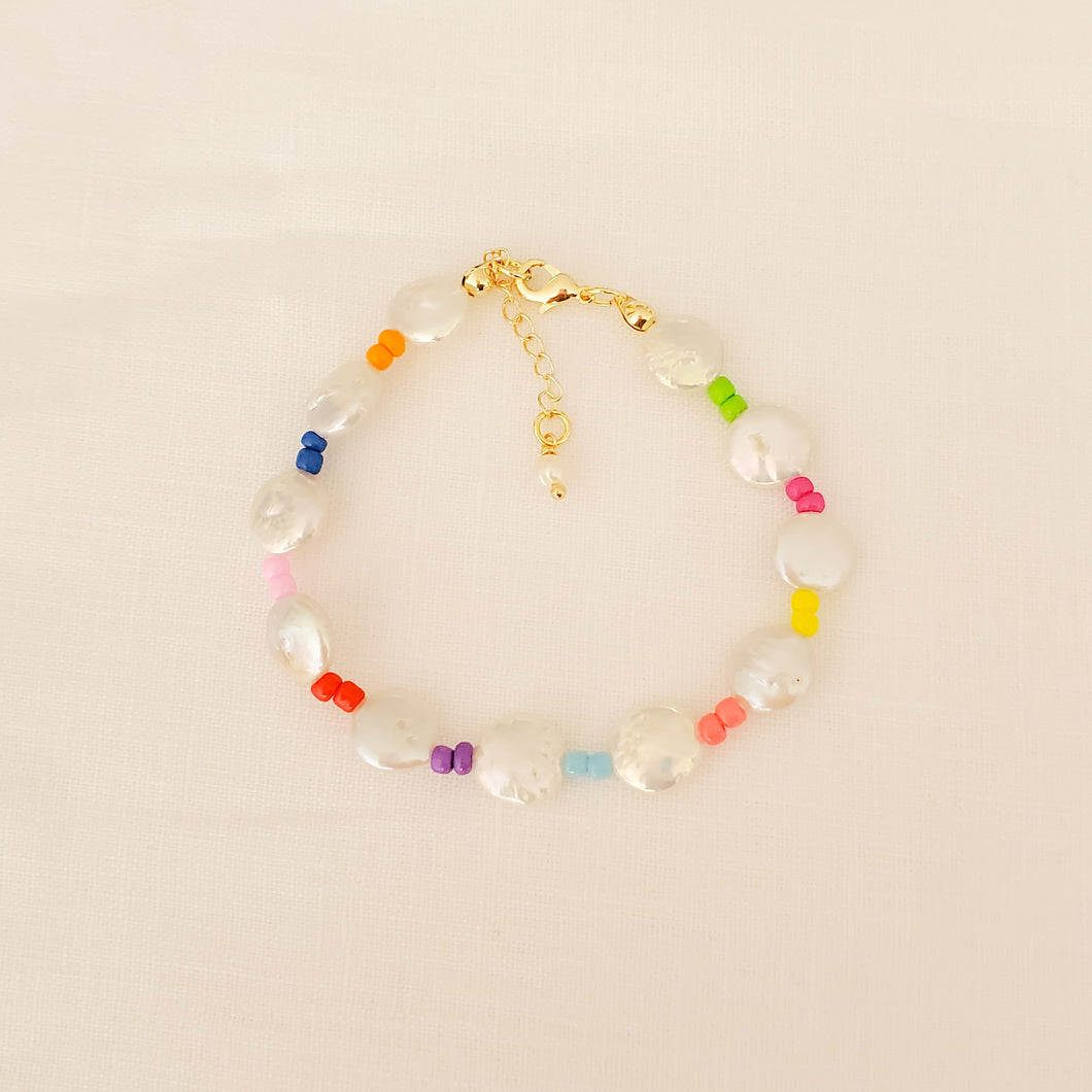 Coin Pearls and Color Beads Bracelet