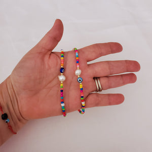 Colorful Beads Pearl and Eye Anklets