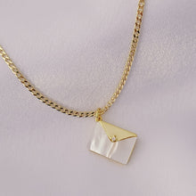Load image into Gallery viewer, Mother of Pearl Envelope Charm Necklace
