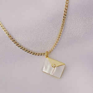 Mother of Pearl Envelope Charm Necklace