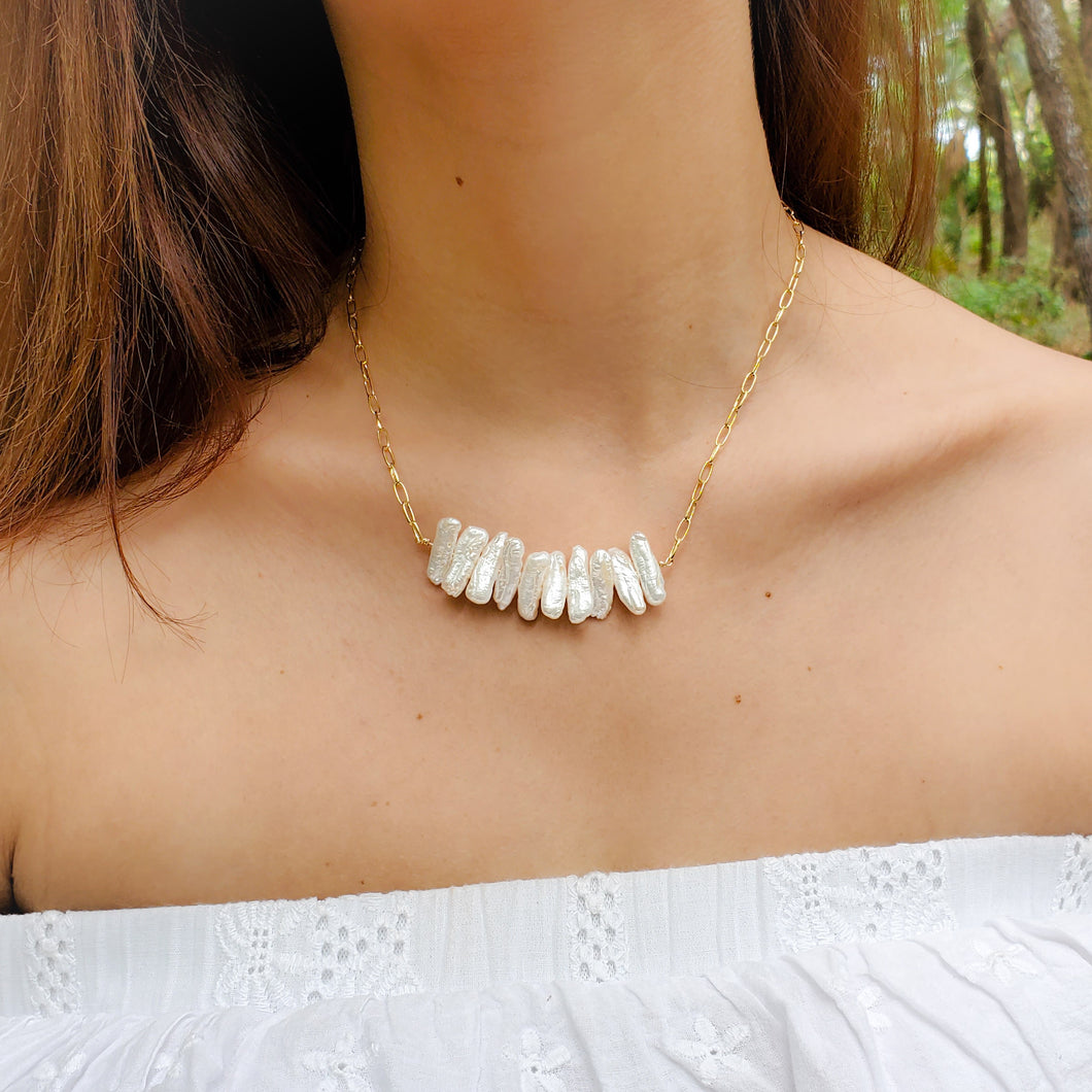 Freshwater Pearl Biwa Sticks Necklace