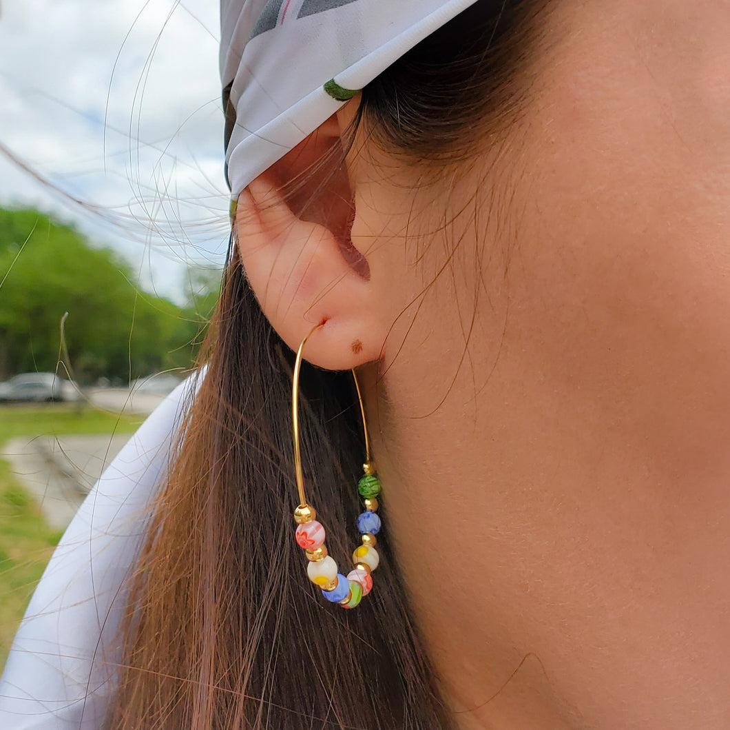 Millefiori Beads Hoops Earrings