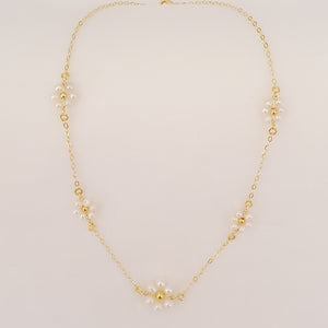 Pearls and Gold Bead Daisies Necklace