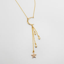 Load image into Gallery viewer, Gold Lariat Moon and Stars Necklace
