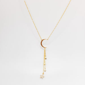 Gold Lariat Moon and Stars Necklace