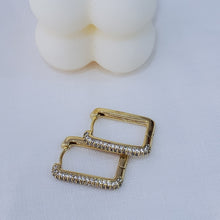 Load image into Gallery viewer, Skinny Pave Rectangular Hoops

